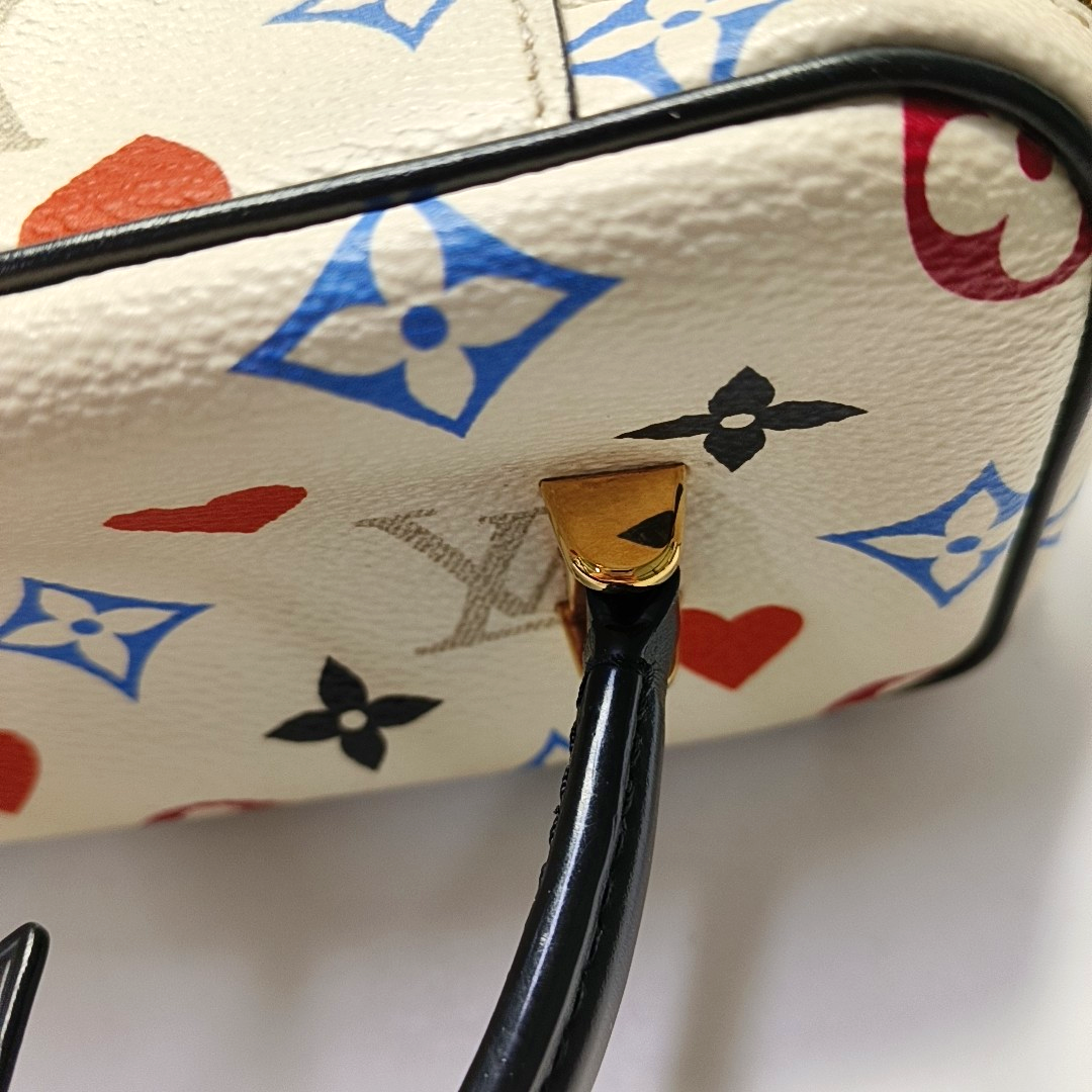 LOUIS VUITTON NICE Small White Coated Canvas Print Crossbody Bag Shoulder Bag Handbag Removable Strap Golden Hardware-(SKU)-953026193