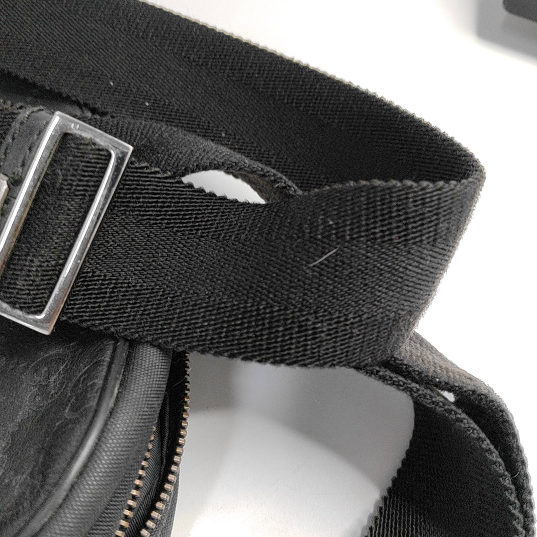 GUCCI Messenger Black Fabric Embossed Shoulder Bag Crossbody Bag Silver Hardware-(SKU)-945046020