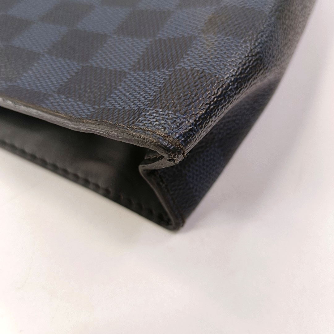 LOUIS VUITTON VOYAGE Medium size Blue Coated Canvas Checkerboard Travel Bag Handbag Silver Hardware-(SKU)-958077011