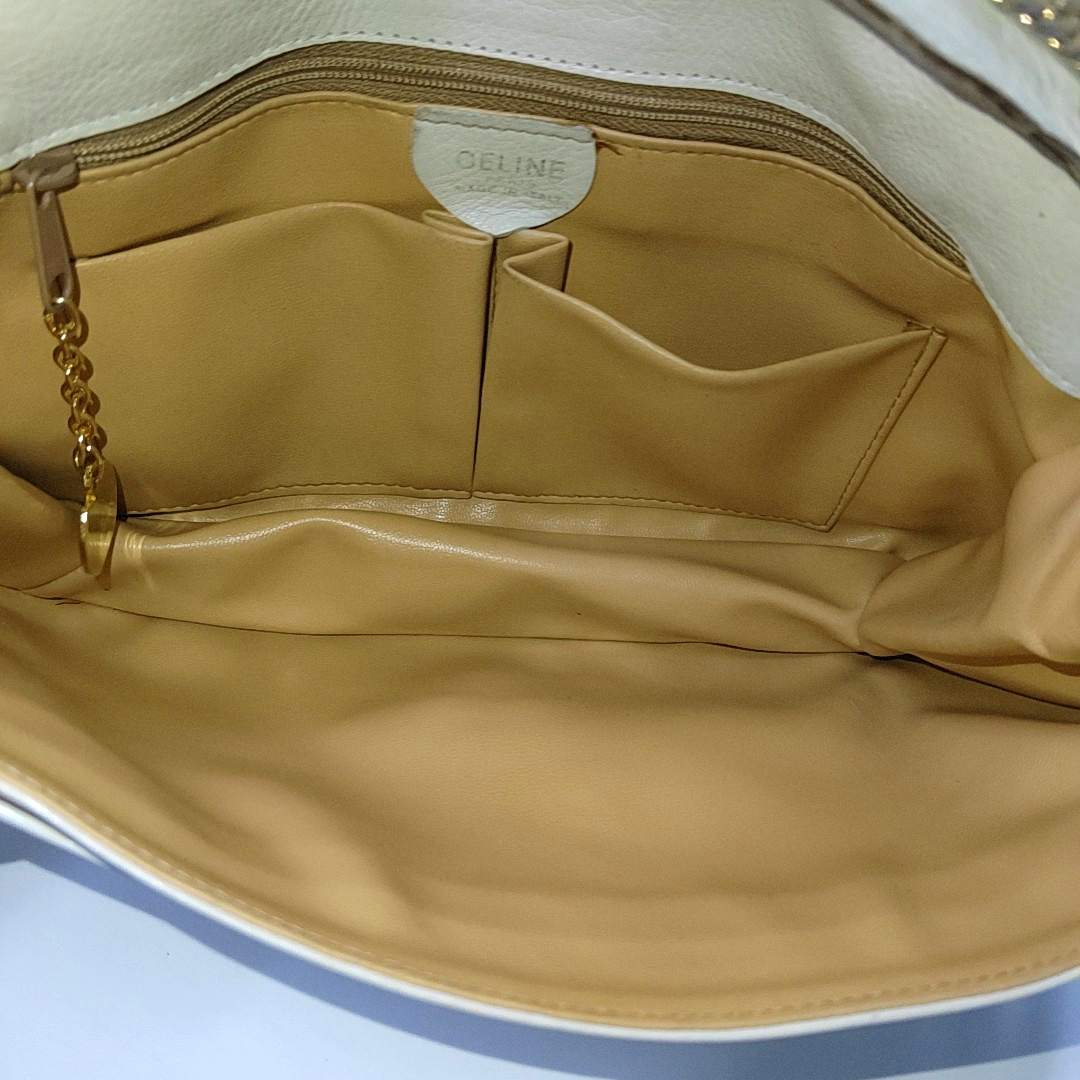 CELINE White Leather Single Shoulder Bag Golden hardware Removable shoulder strap-(SKU)-932491482