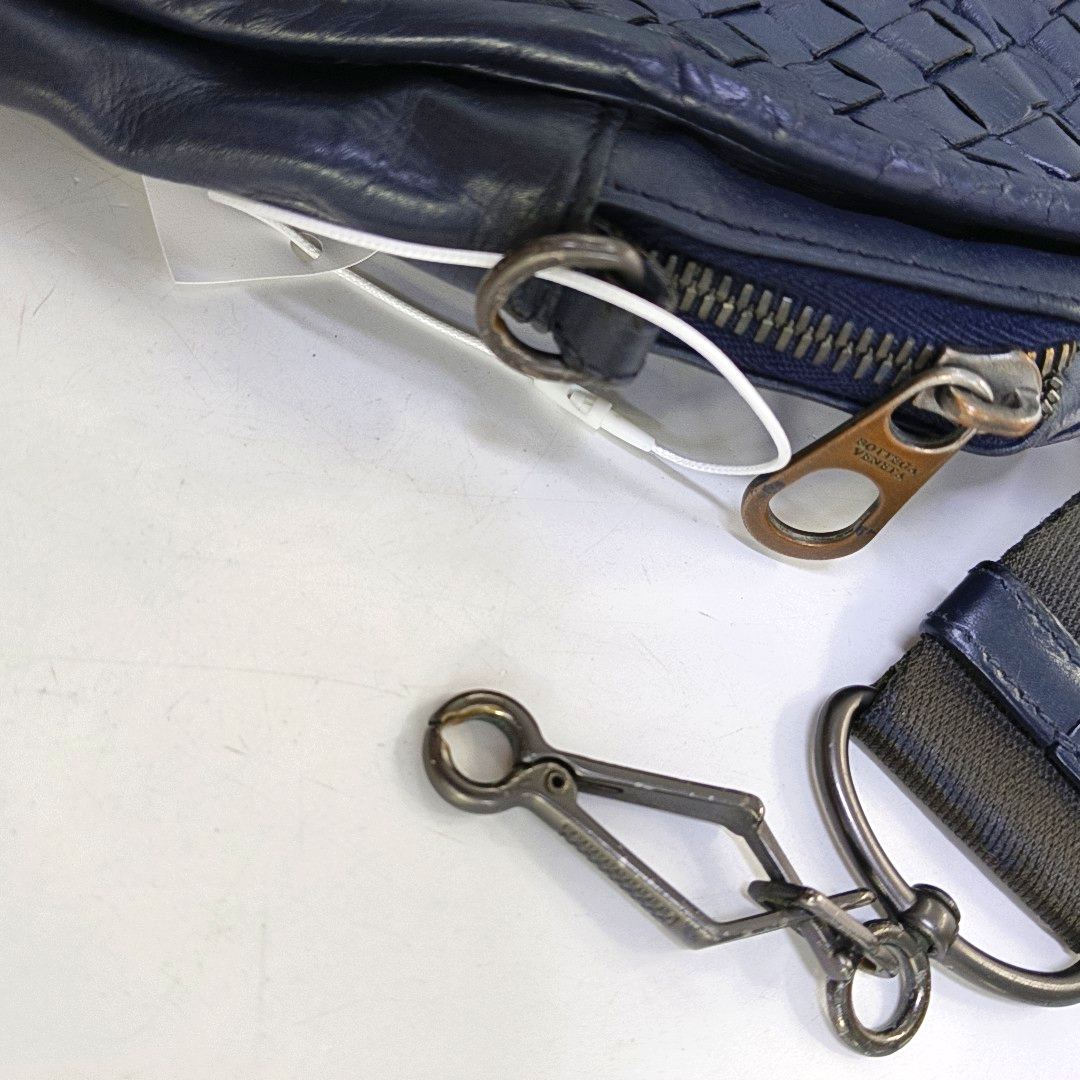 BOTTEGA VENETA Dark Blue Sheepskin Woven Single Shoulder Bag Handbag Ruthenium color hardware Removable shoulder strap-(SKU)-954022155