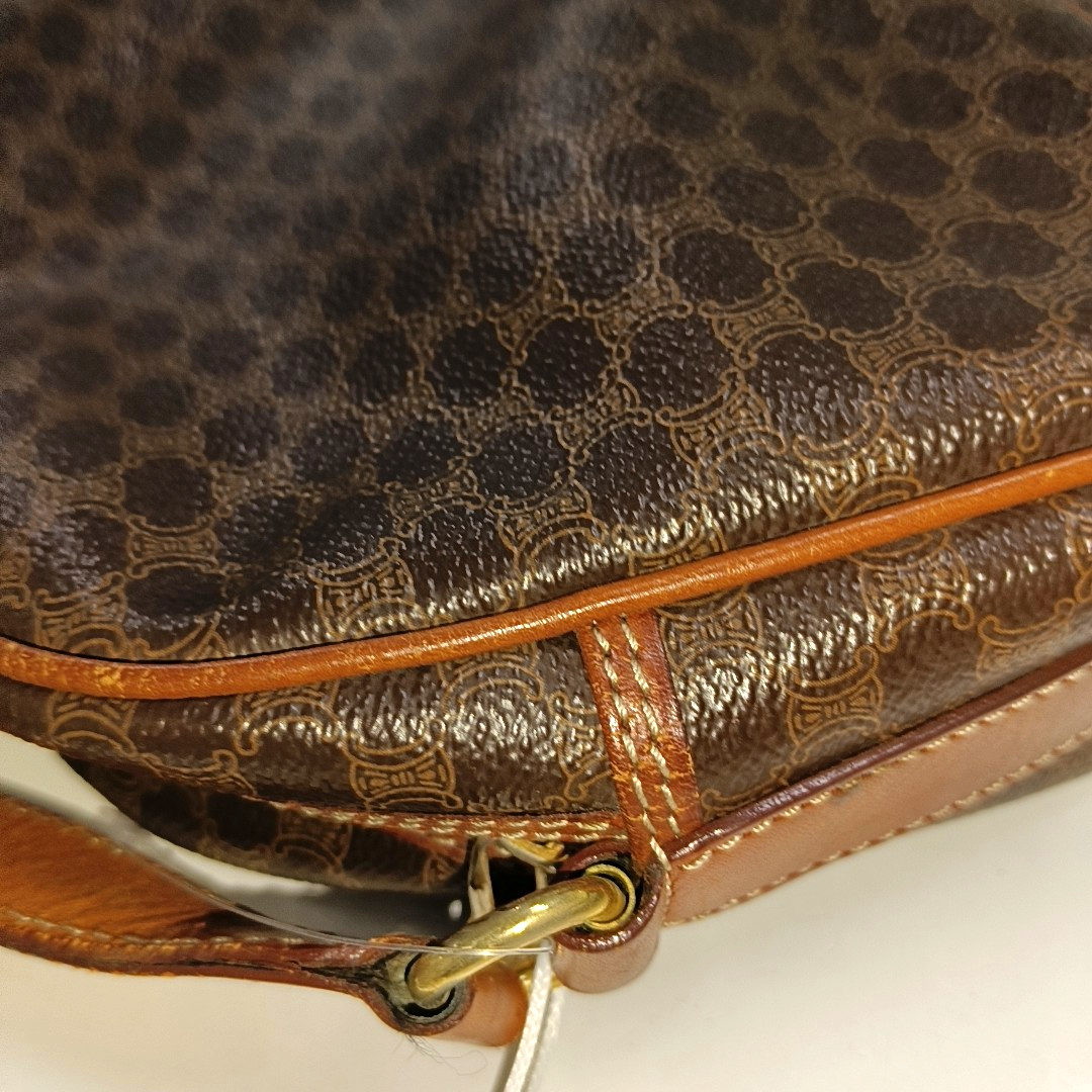 CELINE Brown Coated Canvas Triumph Gate Single Shoulder Crossbody Bag Golden hardware-(SKU)-14339227