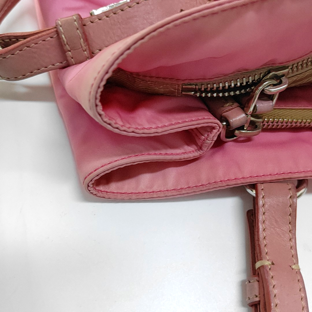PRADA Tote bag Pink Nylon Logo Single Shoulder Bag Silver Hardware shoulder straps-(SKU)-957386735