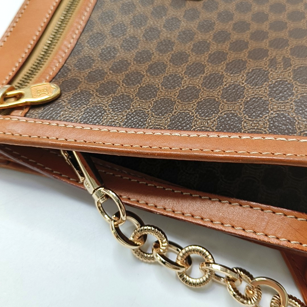 CELINE MACADAM CLUTCHES Brown Coated Canvas Triumph Clutch Golden hardware-(SKU)-947868204