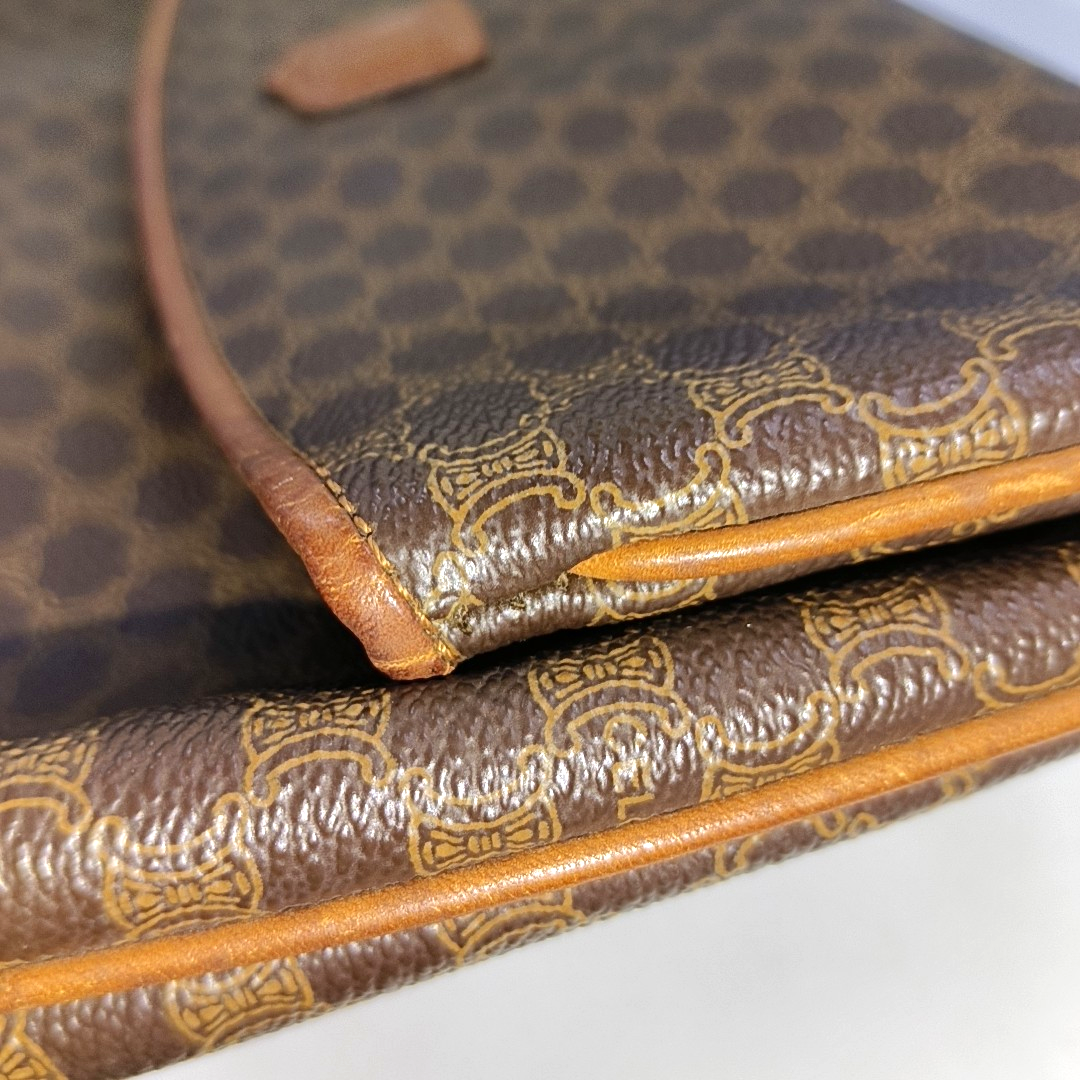 CELINE MACADAM CLUTCHES Brown Coated Canvas Triumph Clutch Golden hardware-(SKU)-14049943