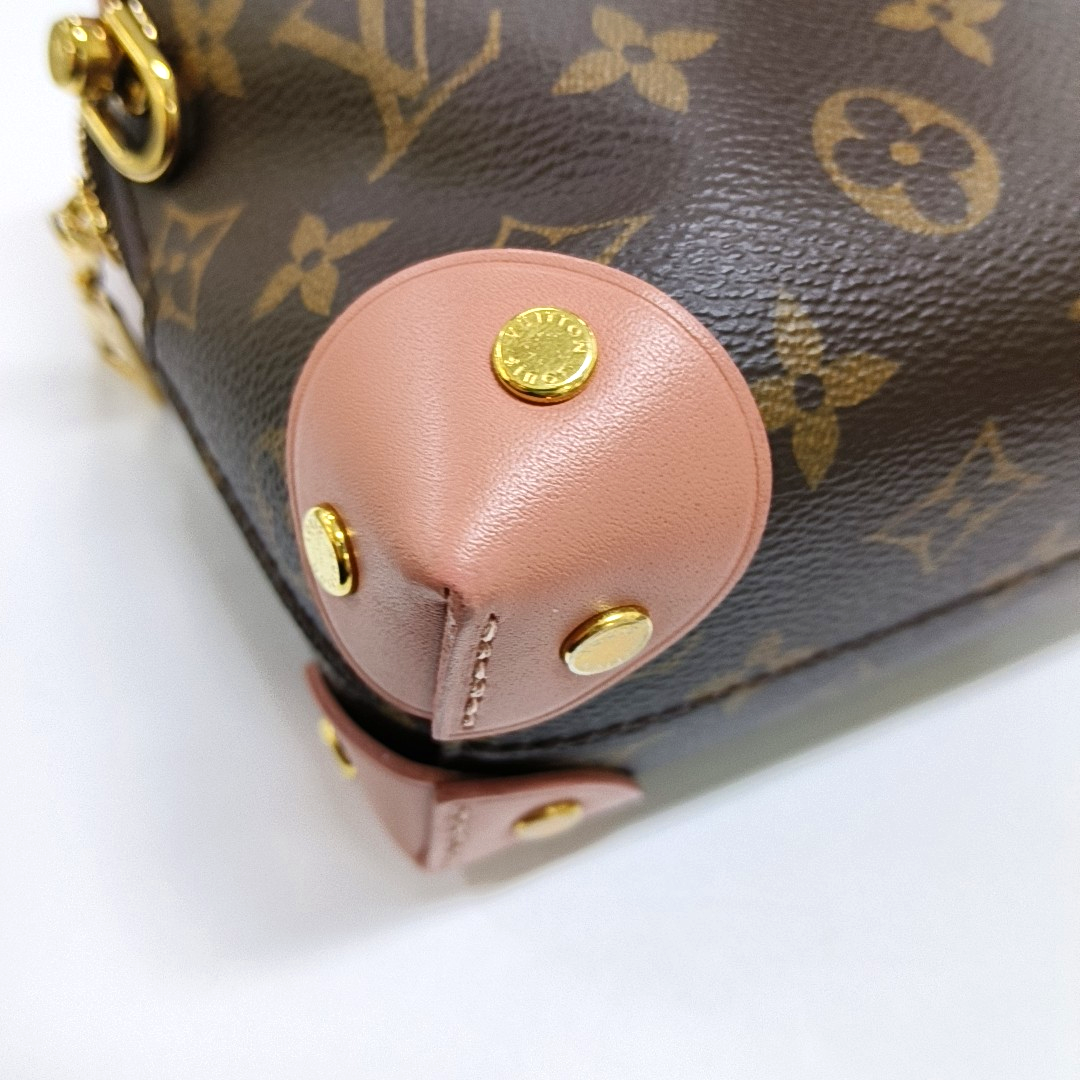 LOUIS VUITTON PETITE MALLE Brown Coated Canvas Monogram Single Shoulder Bag Handbag Sling Bag Gold Hardware 2 Removable Straps-(SKU)-961045725