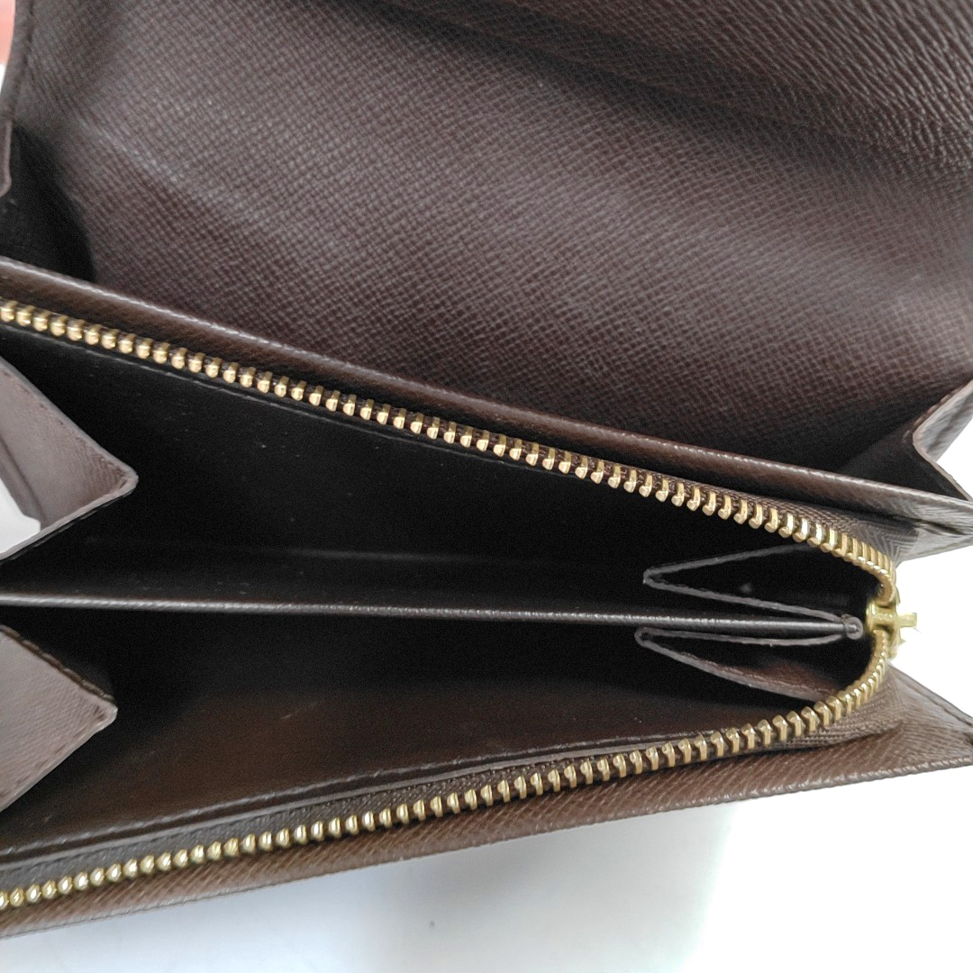LOUIS VUITTON TRESOR Brown Coated Canvas Checkered Wallet Golden hardware-(SKU)-960504851