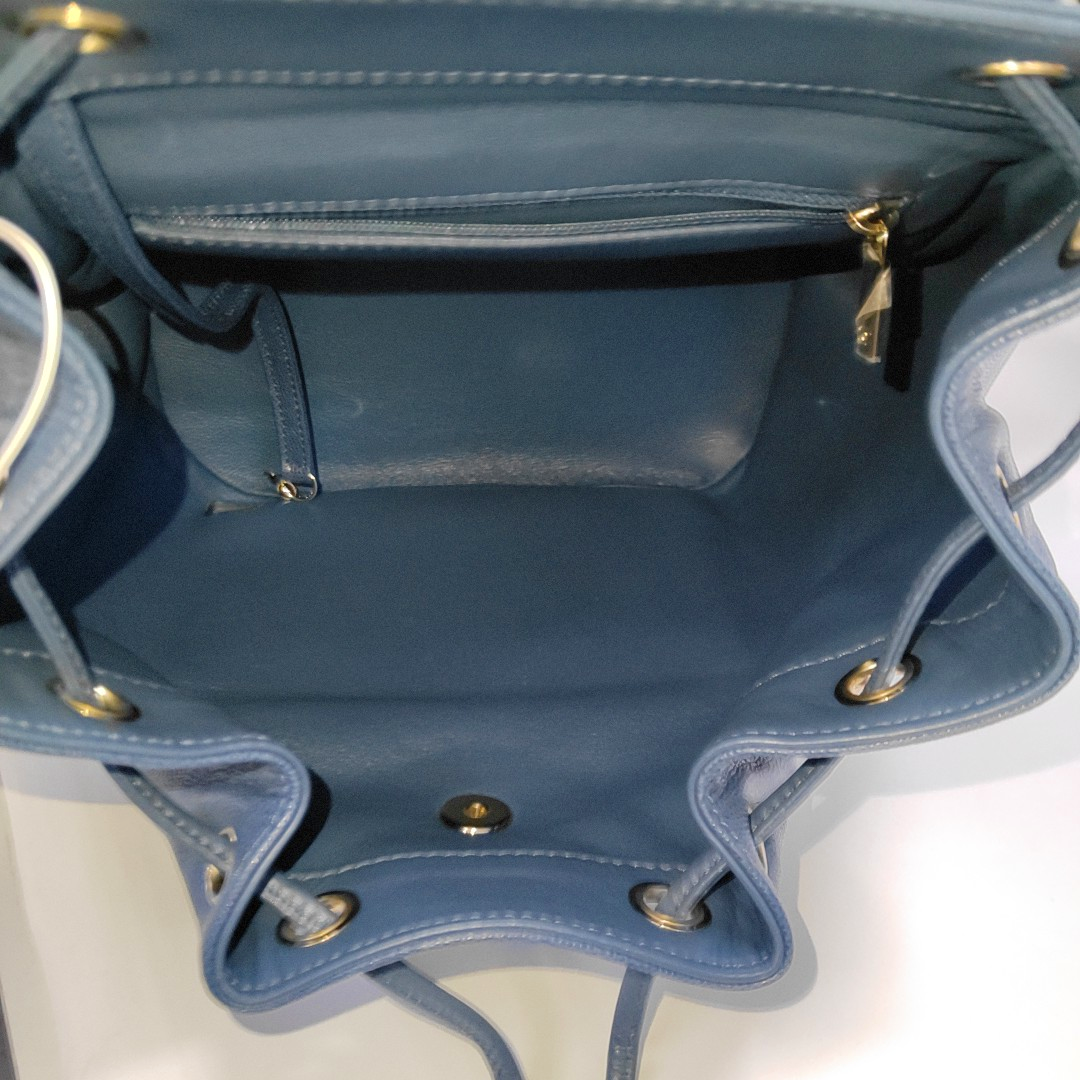 CHANEL BUSINESS AFFINITY Deep Blue Quilted Leather Grained Double Shoulder Bag with Gold Hardware 23 opening-(SKU)-956086106
