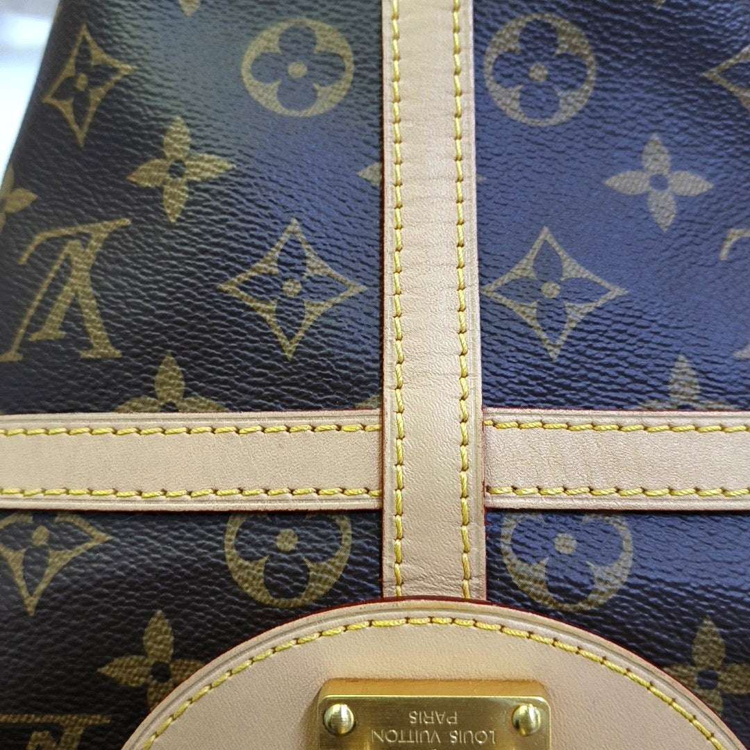 LOUIS VUITTON DUFFLE Brown Coated Canvas Monogram Fries Bag Crossbody Shoulder Bag Tote Bag Single Shoulder Bag Gold Hardware Removable Shoulder Strap-(SKU)-968118002