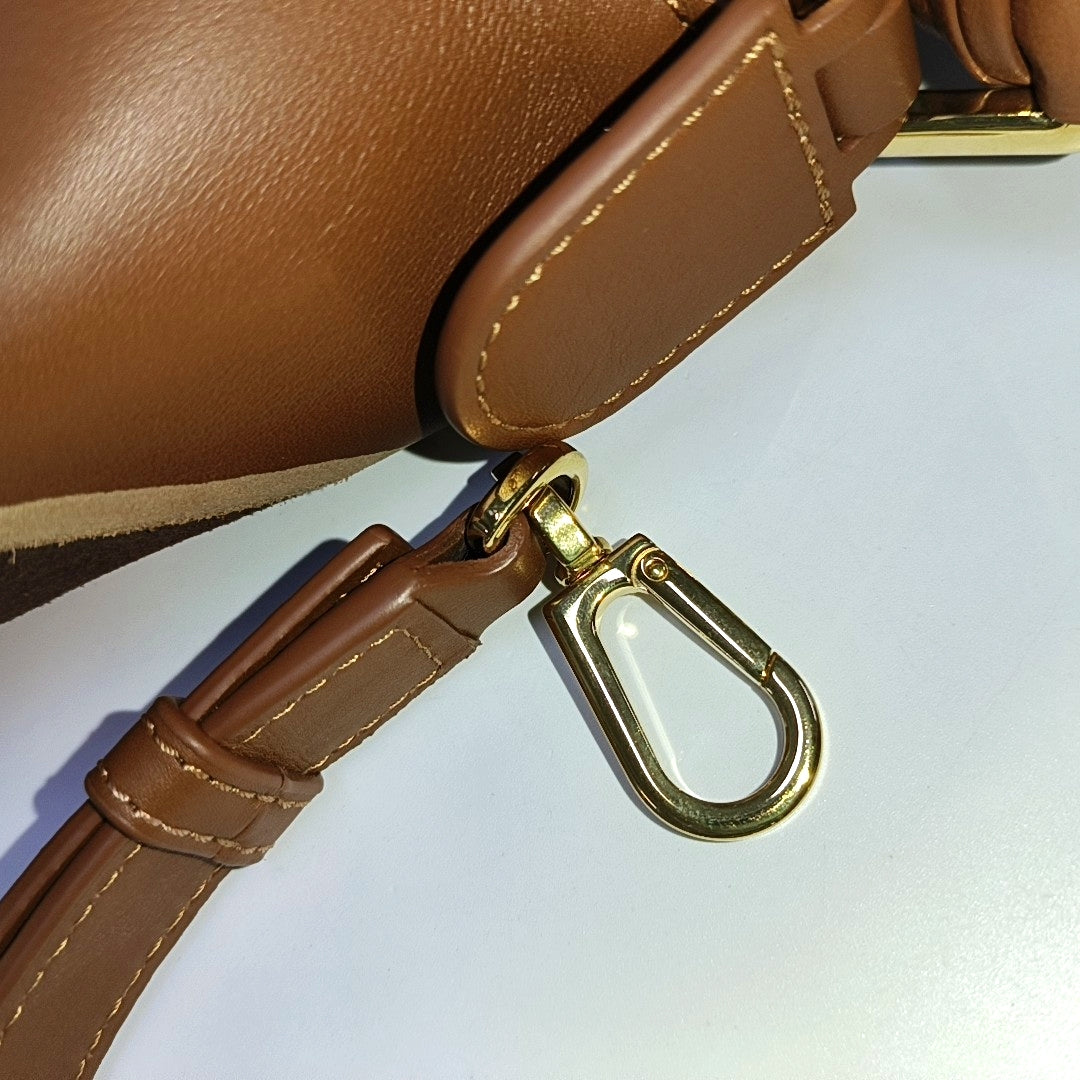 LOEWE Puzzle Edge Landscape Small Brown Leather Embossed Woven Geometric Bag Single Shoulder Bag Tote Bag Crossbody Bag Golden Hardware Removable Strap-(SKU)-967585052