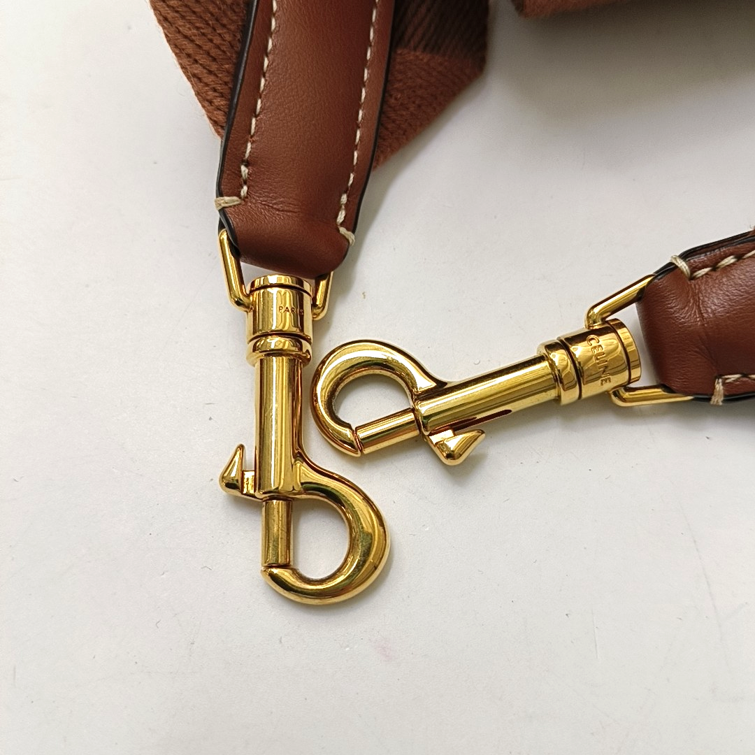 CELINE 16 Teen Brown Calfskin Single Shoulder Bag with Detachable Strap and Gold Hardware-(SKU)-955131984