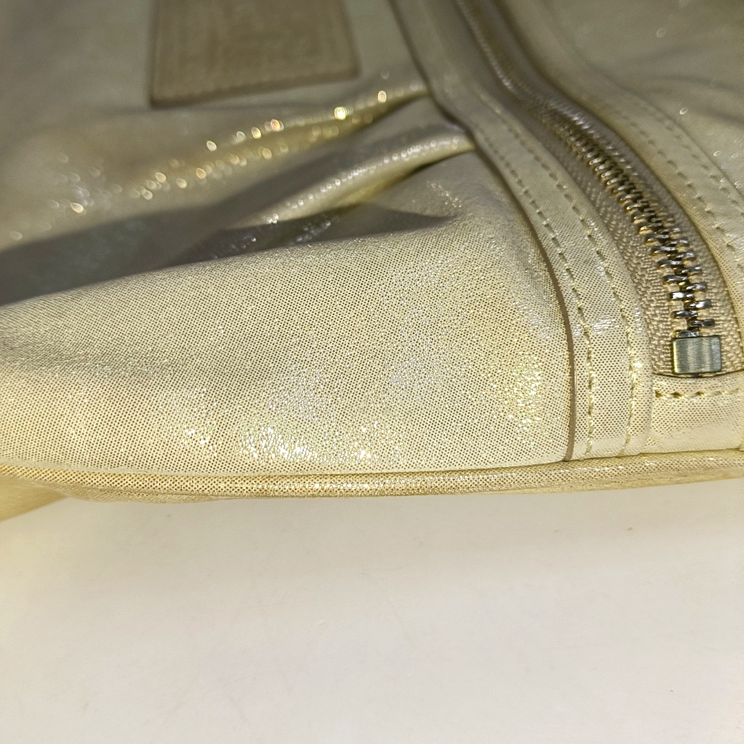 COACH Champagne Special Material Patchwork Quilted Single Shoulder Bag Silver Hardware Removable shoulder strap-(SKU)-937632095