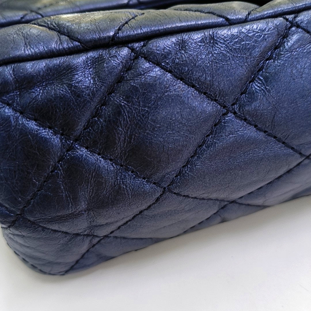 CHANEL 2.55 Maxi Super Large Blue Lamb Leather Quilted Single Shoulder Bag Crossbody Bag Black Hardware 12 Clasp-(SKU)-966137551