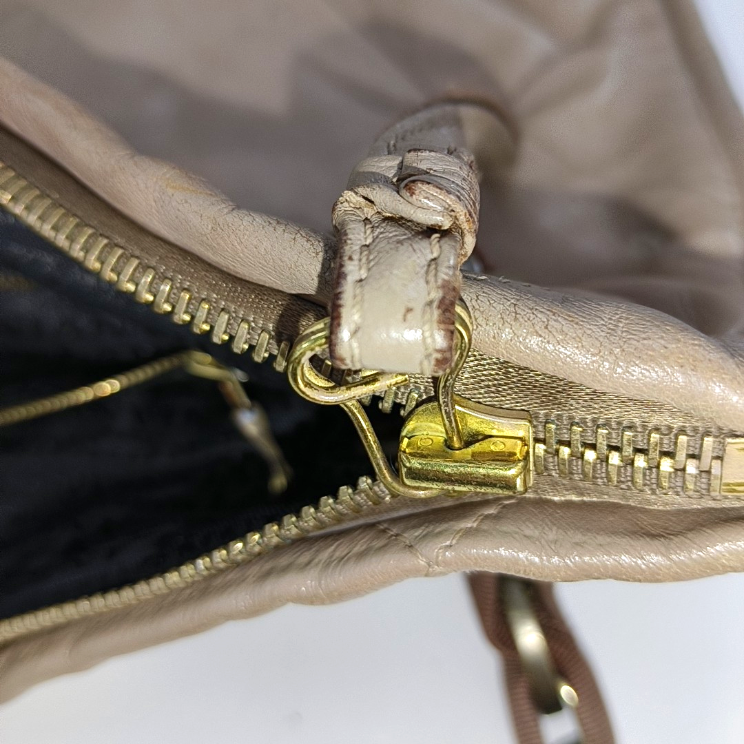 LANVIN Grey Leather Quilted Single Shoulder Bag Gold Brown Hardware-(SKU)-14232379