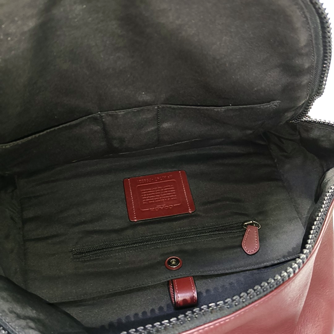 COACH CHARLESBurgundy Leather Embossed Backpack Large-(SKU)-951732413
