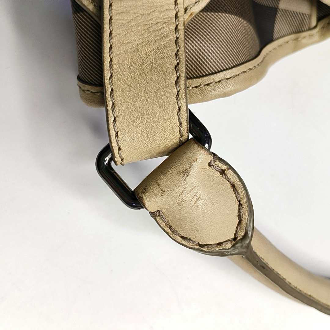 BURBERRY Smoked Check Medium size Light Gray Coated Canvas Shoulder Bag Tote Ruthenium color hardware Removable shoulder strap-(SKU)-951094751