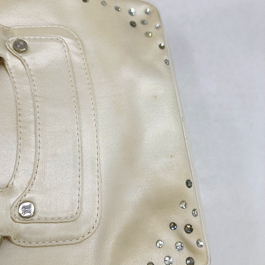 CELINE BOOGIE Beige Satin Studs Handbag Silver Hardware-(SKU)-950400052
