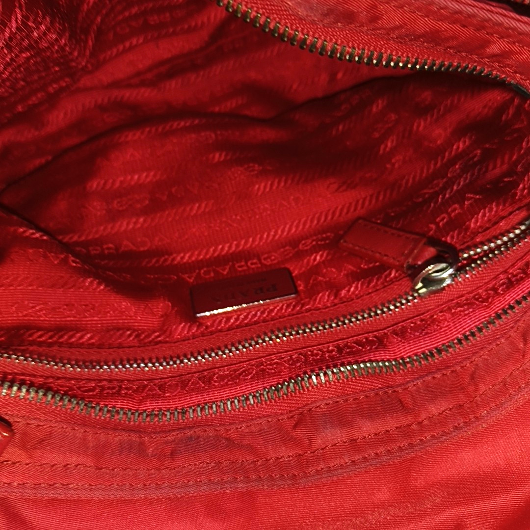 PRADA Red Nylon Single Shoulder Bag Silver Hardware Removable shoulder strap-(SKU)-939884646