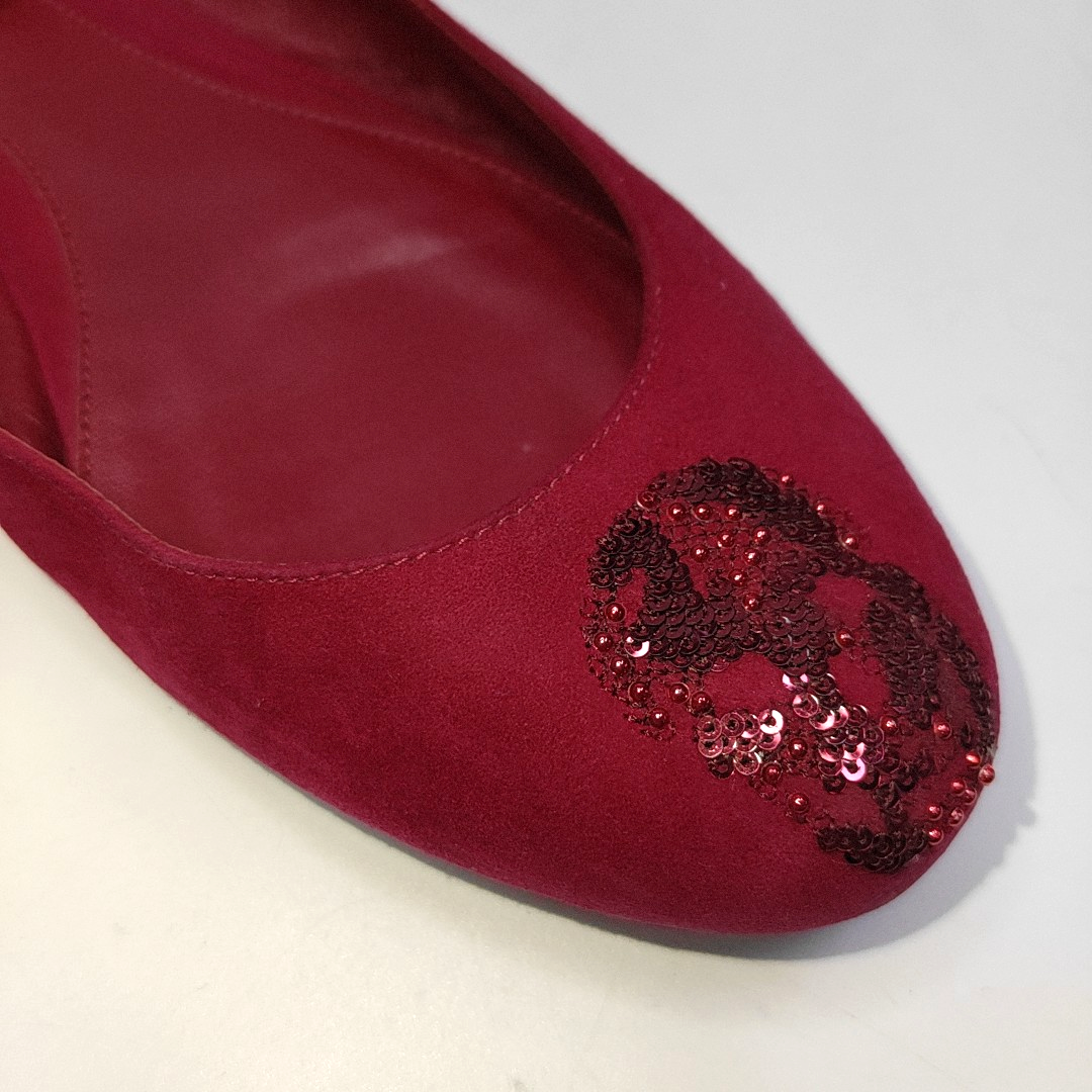 Alexander McQUEEN 37code Autumn Winter Red Suede Leather Women's Low Heel Low Top Dress Shoes-(SKU)-939056143