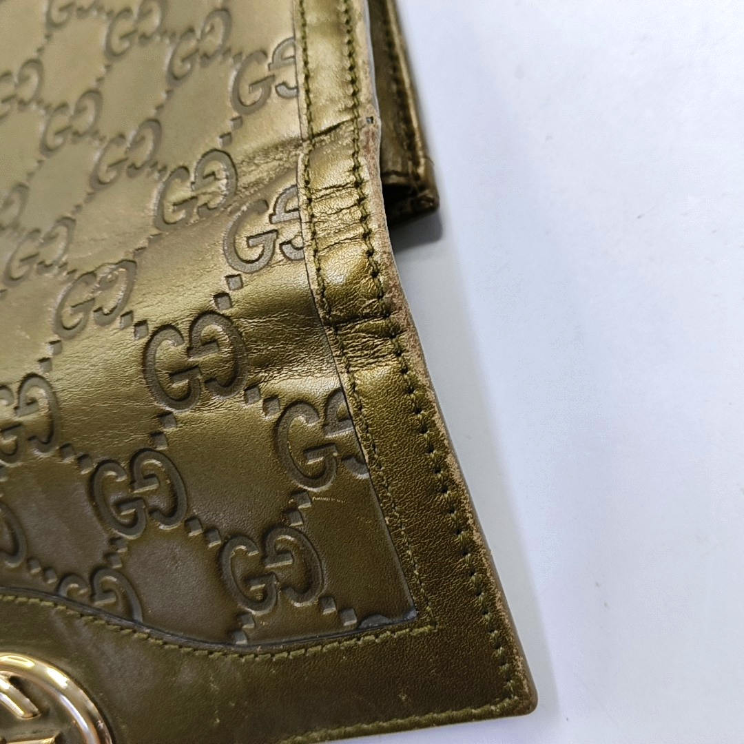 GUCCI Yellow-Green Calfskin Monogram Embossed Wallet Golden hardware-(SKU)-949959862