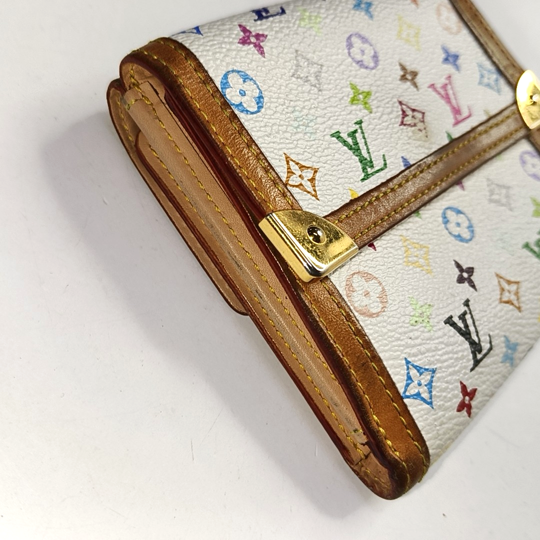 LOUIS VUITTON INTERNATIONAL White Tricolor Coated Canvas Monogrammed Wallet Golden hardware-(SKU)-956534892