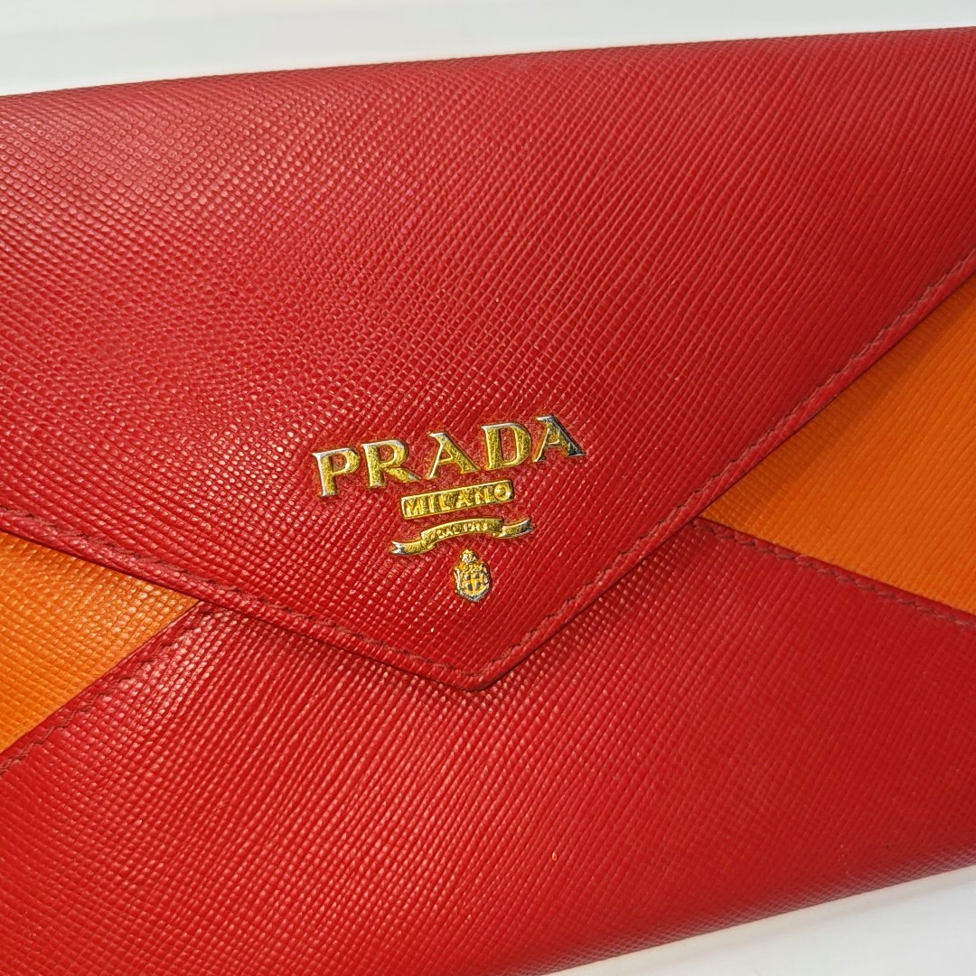 PRADA Red cowhide logo cross-grain wallet Golden hardware-(SKU)-936291107