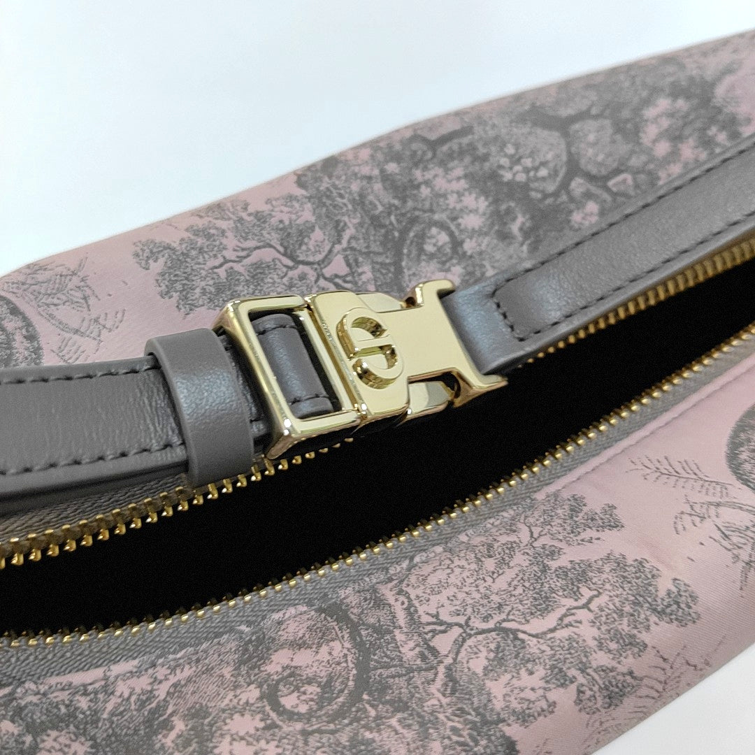 DIOR Diortravel Nomad Medium Pink Fabric Embroidered Bento Bag Handbag Shoulder Bag Silver Hardware-(SKU)-966617777