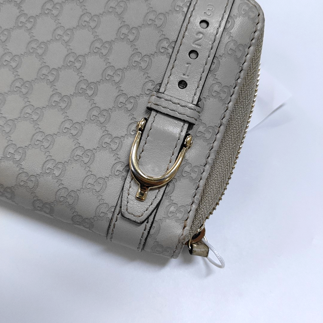 GUCCI Gray Cowhide Monogrammed Embossed Wallet Golden hardware-(SKU)-959914581