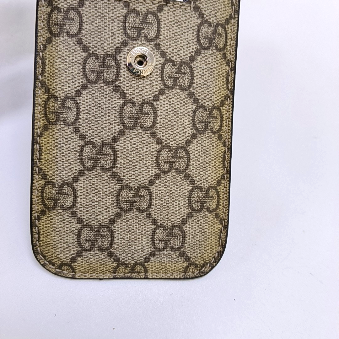 GUCCI Brown Coated Canvas Monogrammed Card Case Silver Hardware-(SKU)-960509943