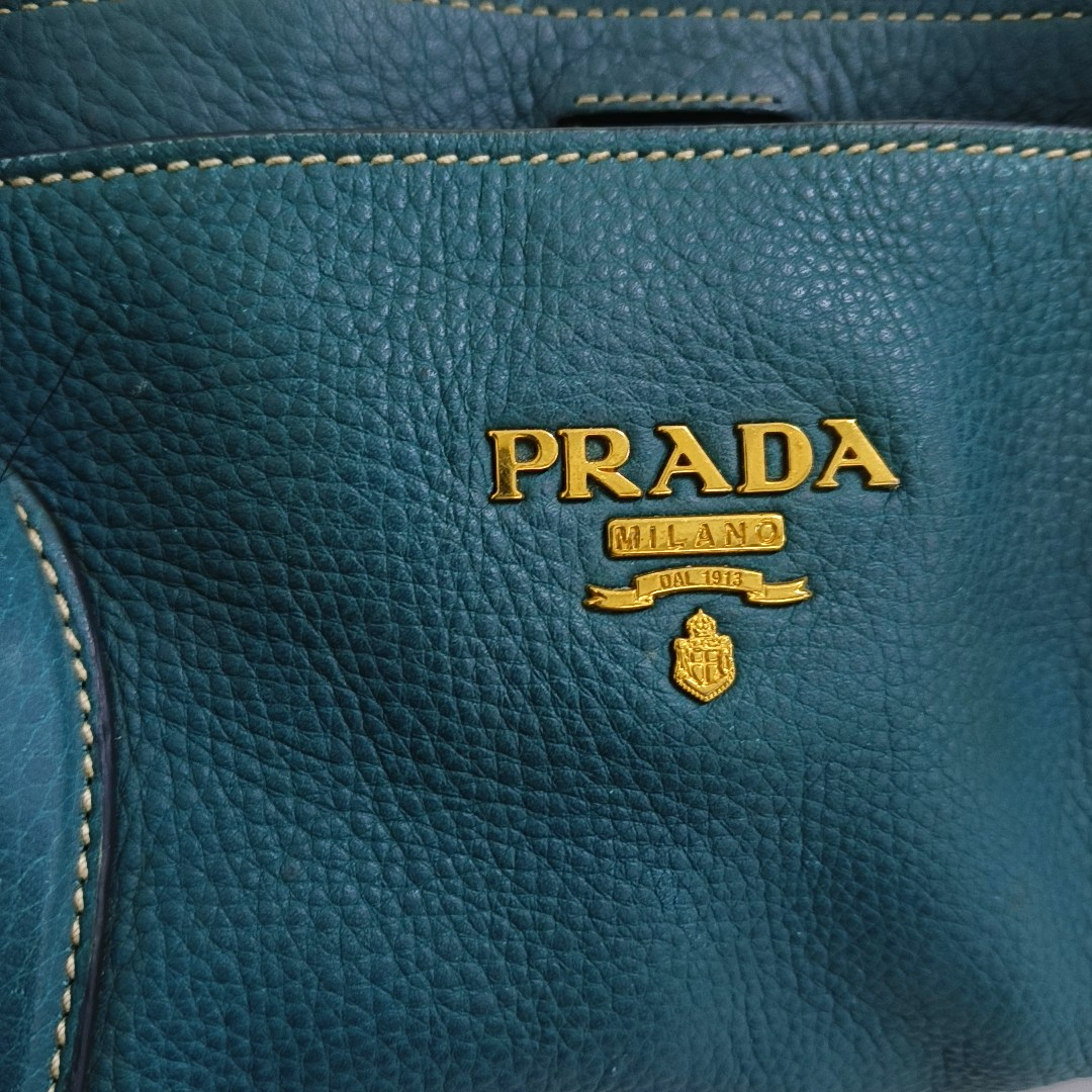 PRADA Bauletto Saffiano Teal Green Leather Handbag Golden hardware-(SKU)-947004681