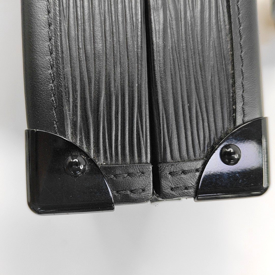 LOUIS VUITTON PETITE MALLE Black EPI Calfskin Water Ripple Pattern Crossbody Shoulder Bag Gold Hardware Removable Shoulder Strap-(SKU)-968078089