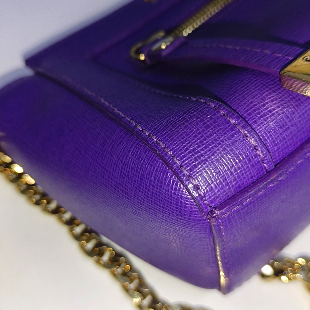 FURLA Purple Leather Sling Bag Crossbody Bag Golden hardware-(SKU)-941286665
