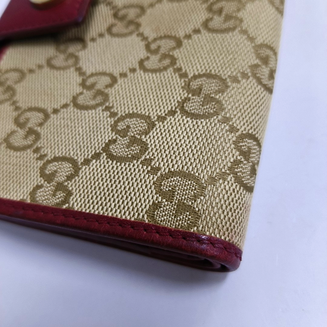 GUCCI Khaki Fabric Old Flower Money Wallet Golden hardware-(SKU)-947866135