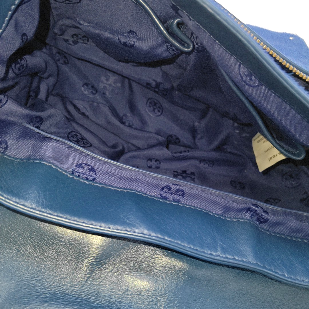 TORY BURCH 797 Blue cowhide snake-pattern crossbody bag/shoulder bag/handbag Golden hardware shoulder straps-(SKU)-942640908