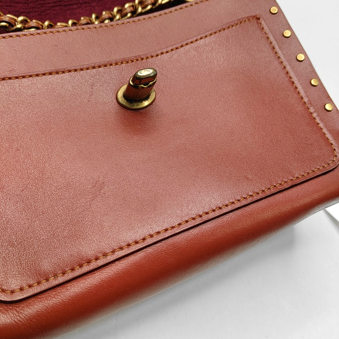 COACH PARKER 18 Brown Coated Canvas Monogrammed Studs Crossbody Shoulder Bag Golden hardware-(SKU)-944285676
