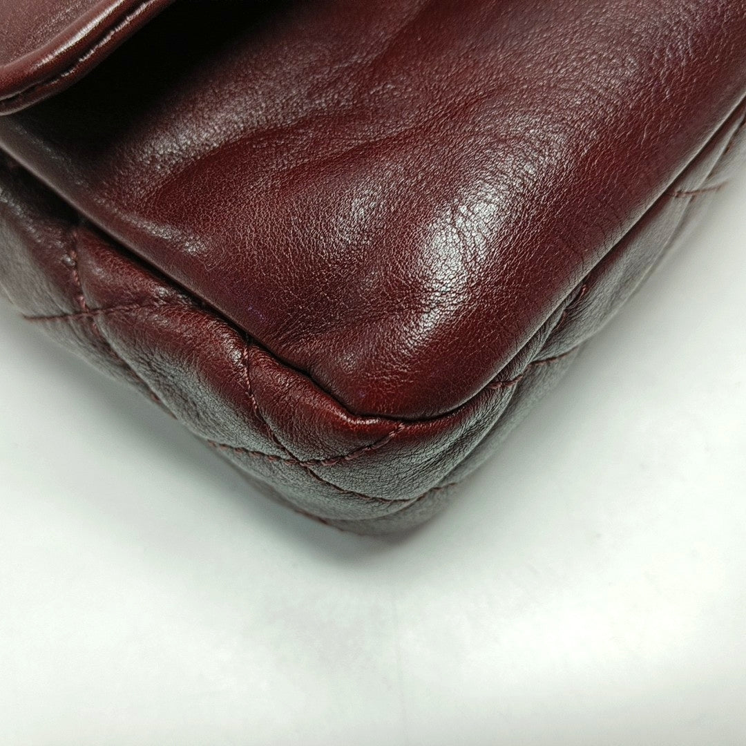 CHANEL CLASSIC FLAP Burgundy Calfskin Chain Shoulder Bag Crossbody Bag with Silver Hardware 18 Clasp-(SKU)-970623092