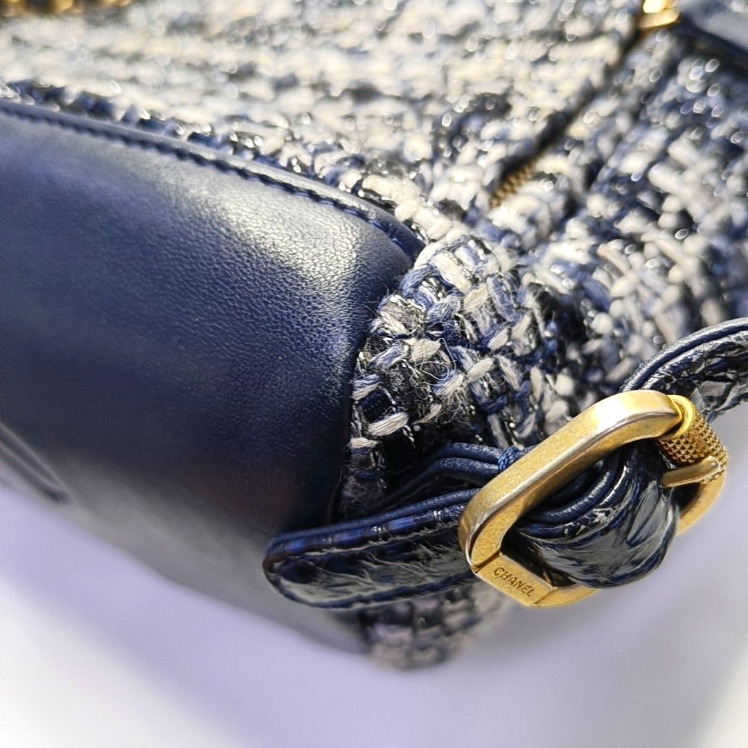 CHANEL URBAN SPIRIT Deep Blue Wool Quilted Backpack with Golden Hardware-(SKU)-963671463