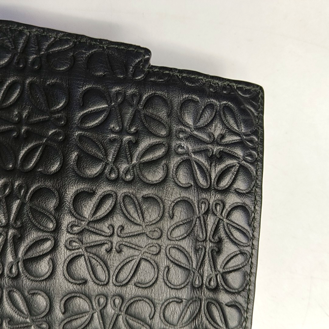 LOEWE T Pouch Black Cowhide Textured Monogrammed Coin Purse Silver Hardware-(SKU)-957345146