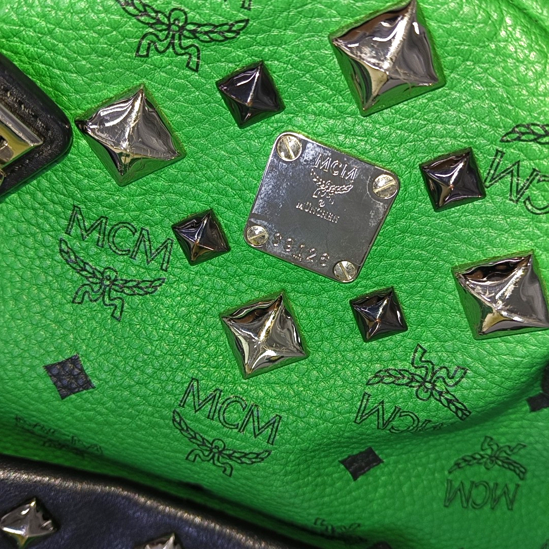 MCM STARK Small size Green Coated Canvas Monogram Studs Backpack Handbag Silver Hardware Sub-bag-(SKU)-940018584