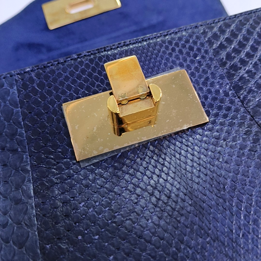 Chloé Sally Small size Dark Blue Snake Skin Crossbody Bag Golden hardware-(SKU)-935267060
