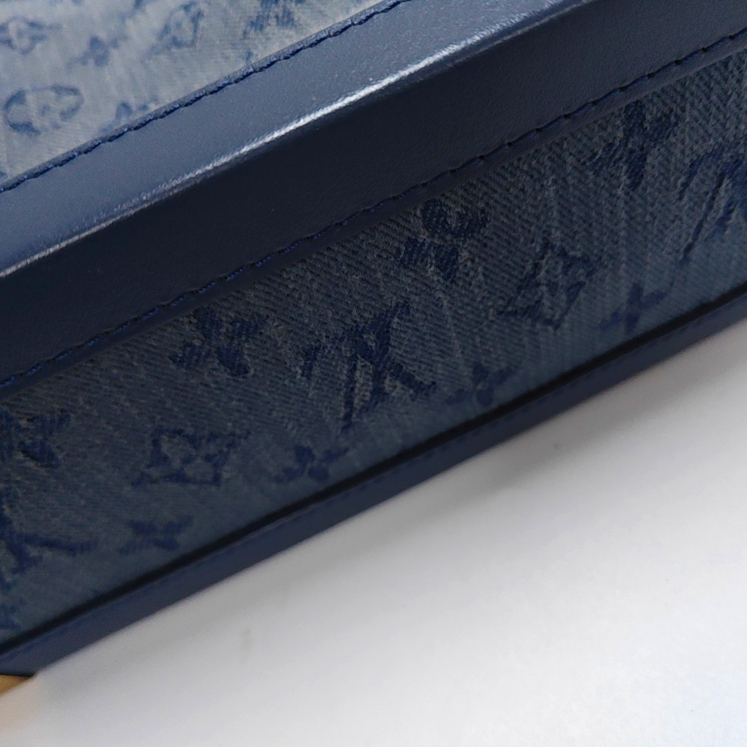 LOUIS VUITTON SOFT TRUNK Blue Denim Monogram Quilted Shoulder Bag, Handbag with Detachable Strap-(SKU)-954467210