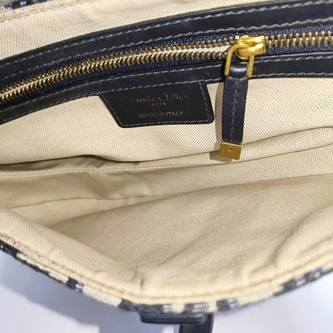 DIOR Saddle Small Blue Canvas Monogram Damier Embossed Saddle Bag, Shoulder Bag, Golden Hardware, Removable Strap-(SKU)-971349303