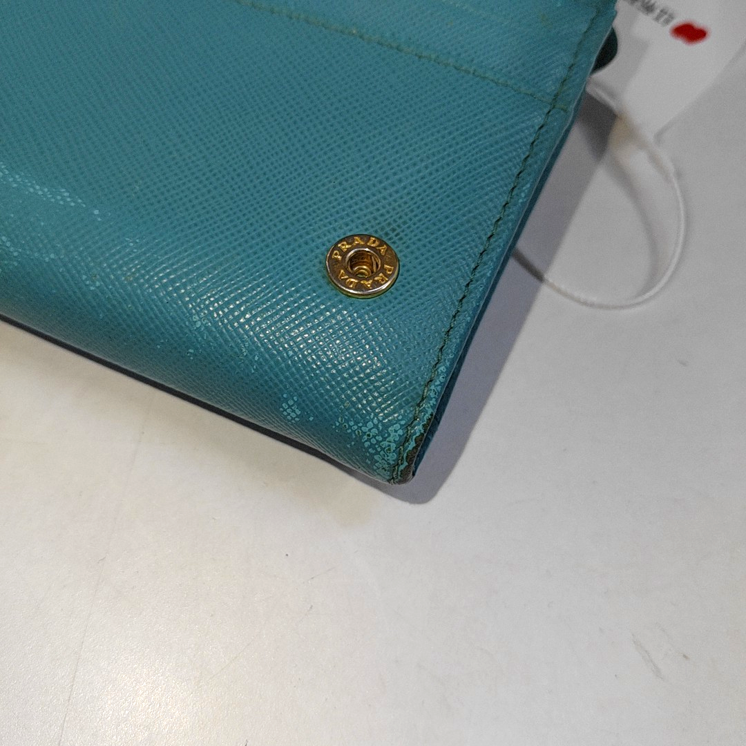 PRADA Fold Wallet浅蓝色皮革徽标,十字纹钱包-(SKU)-942554467