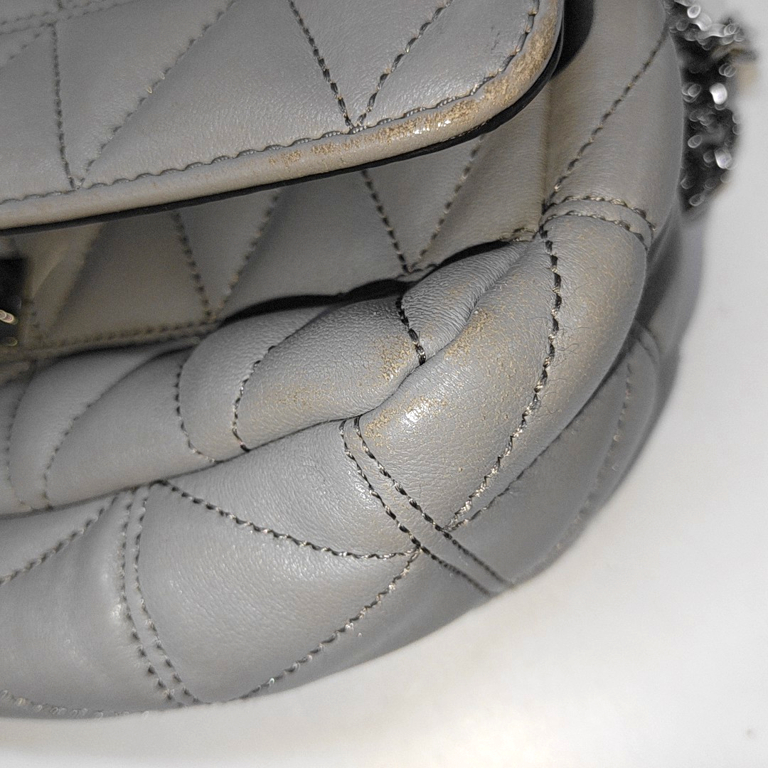 MICHAEL KORS Medium size Gray Cowhide Quilted Single Shoulder Bag Crossbody Silver Hardware-(SKU)-14349327