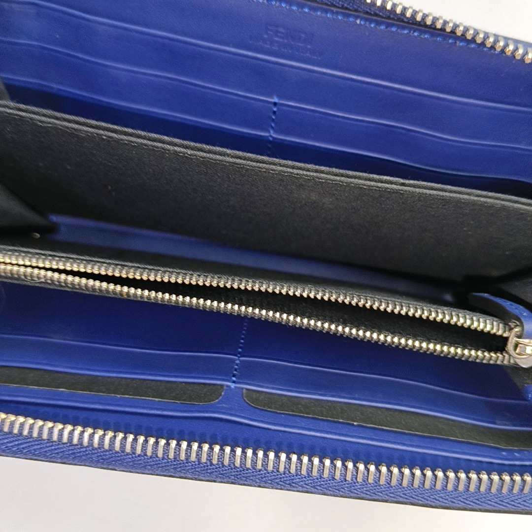 FENDI Blue Cowhide Mini Monster Wallet Silver Hardware Complete Accessories-(SKU)-950501474