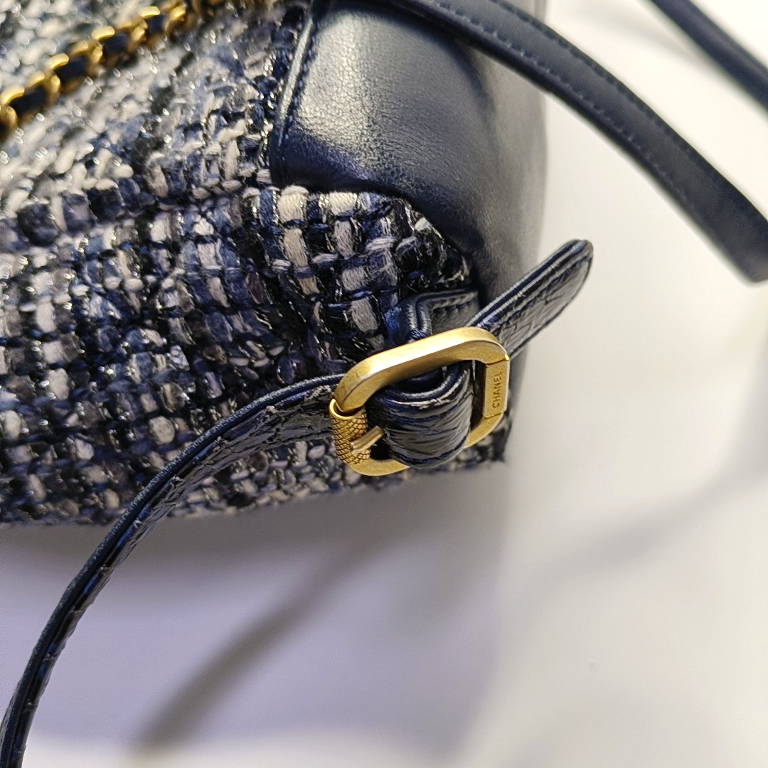 CHANEL URBAN SPIRIT Deep Blue Wool Quilted Backpack with Golden Hardware-(SKU)-963671463