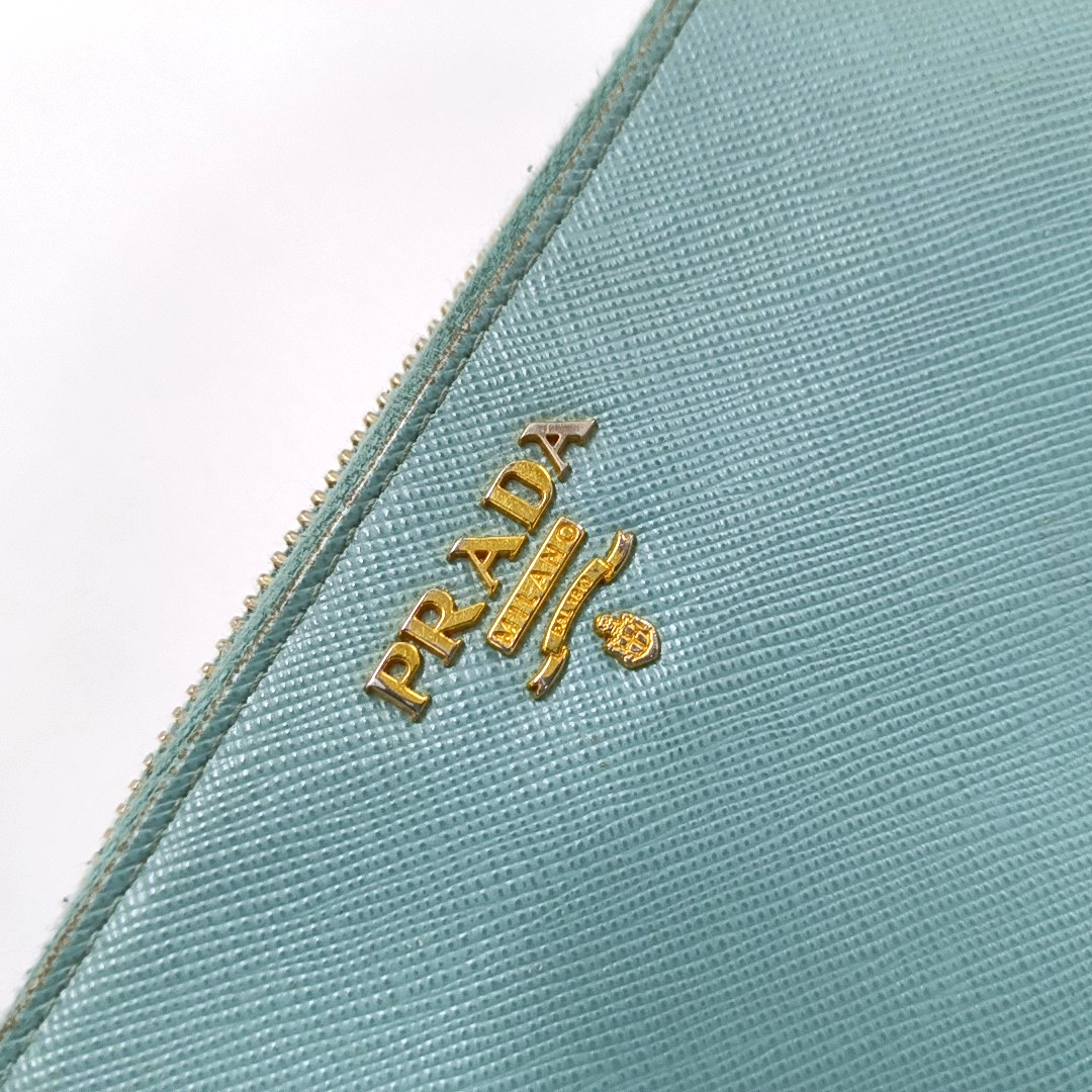 PRADA Green Calfskin Leather Cross Grain Wallet Golden hardware-(SKU)-954322773