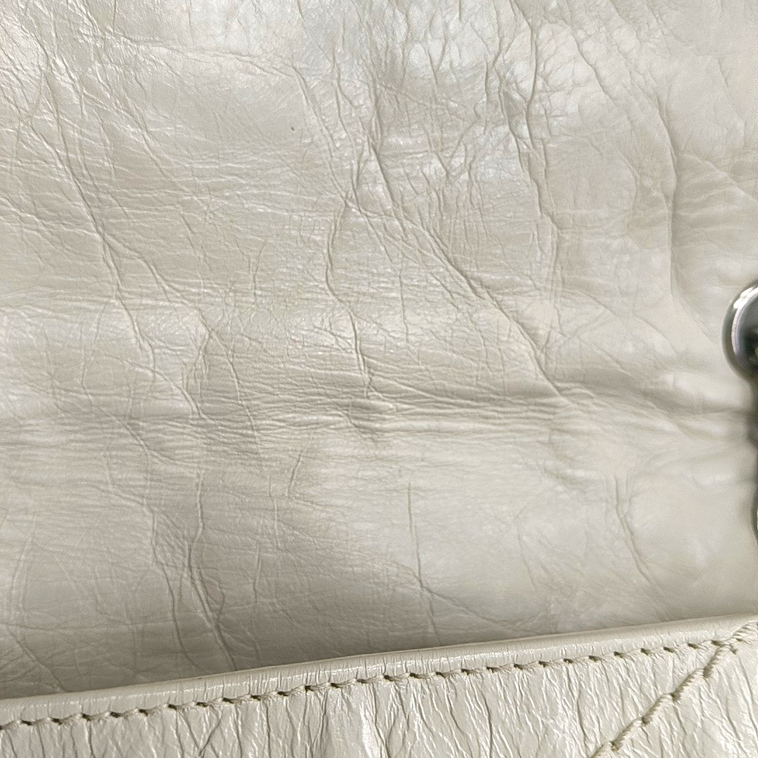 YSL NIKI Small White Calfskin Quilted V-Shape Single Shoulder Bag and Crossbody with White Ruthenium Hardware-(SKU)-970582755