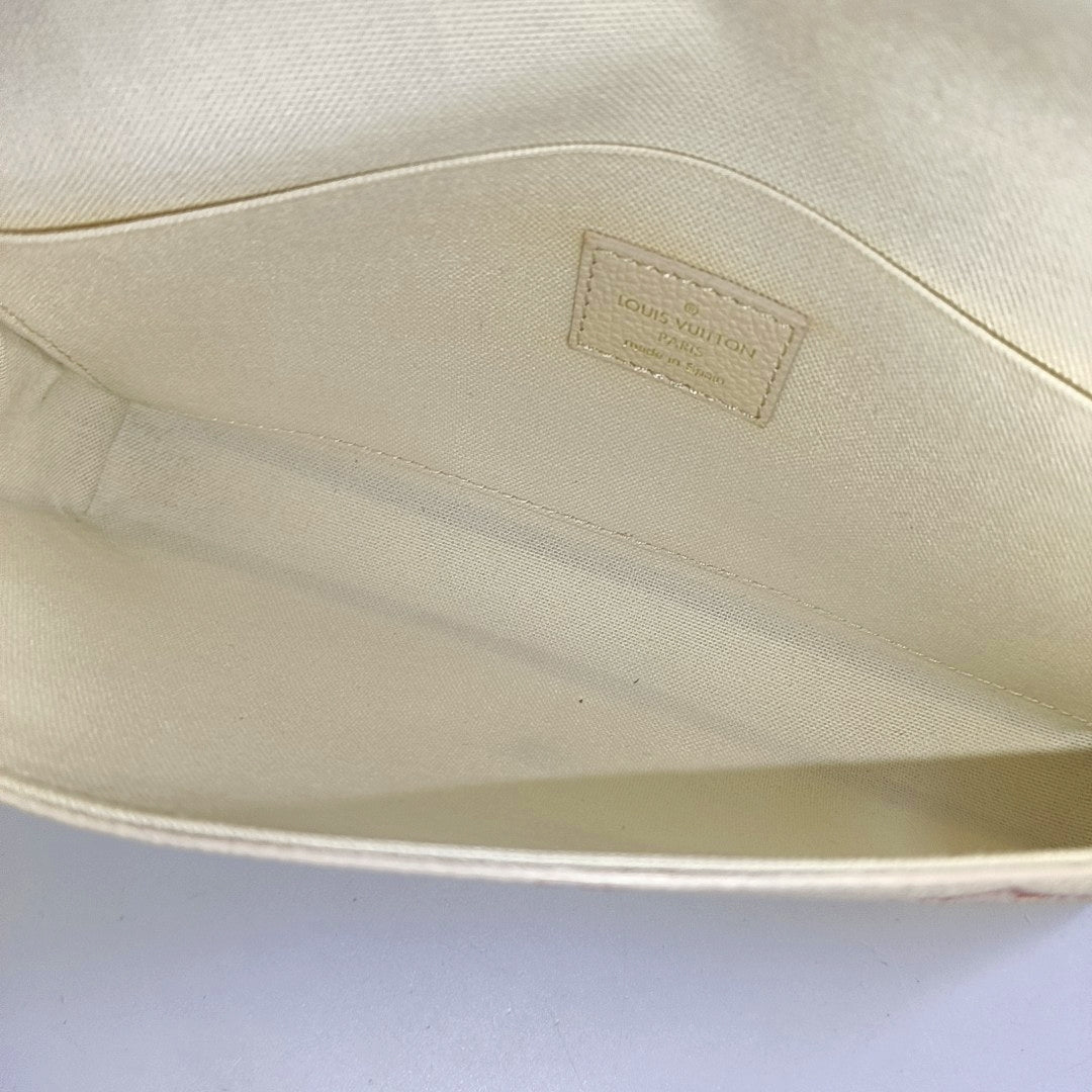 LOUIS VUITTON FÉLICIE Small White Leather Monogram Damier Ebene Crossbody Tote Shoulder Bag Golden Hardware Removable Shoulder Strap with Detachable Pocket-(SKU)-967515976