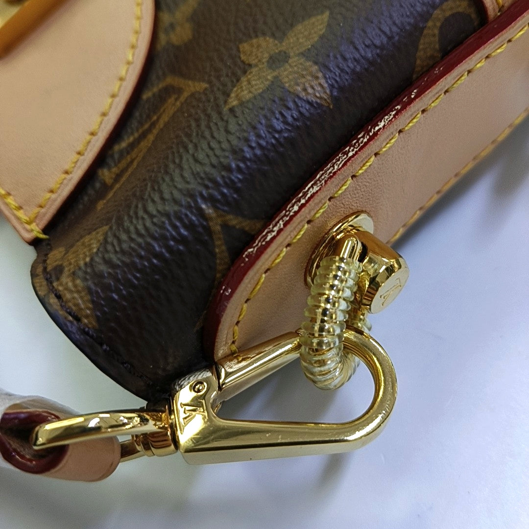 LOUIS VUITTON DUFFLE Brown Coated Canvas Monogram Fries Bag Crossbody Shoulder Bag Tote Bag Single Shoulder Bag Gold Hardware Removable Shoulder Strap-(SKU)-968118002
